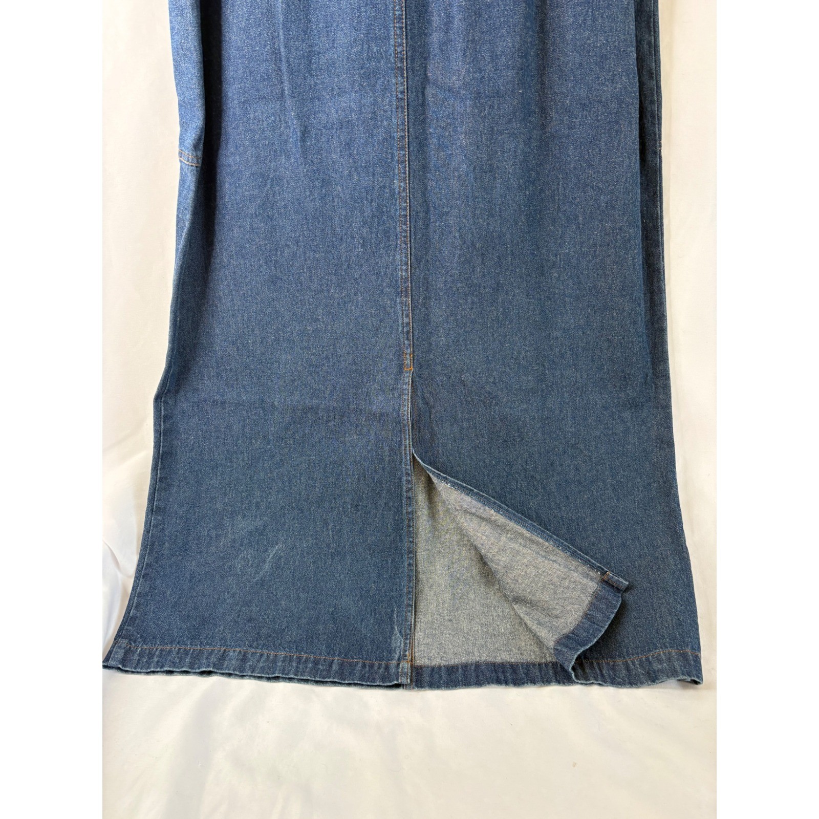 Vtg Basic Editions M Denim Jean Maxi Dress Blue Embroidered Flag Angel Patriotic