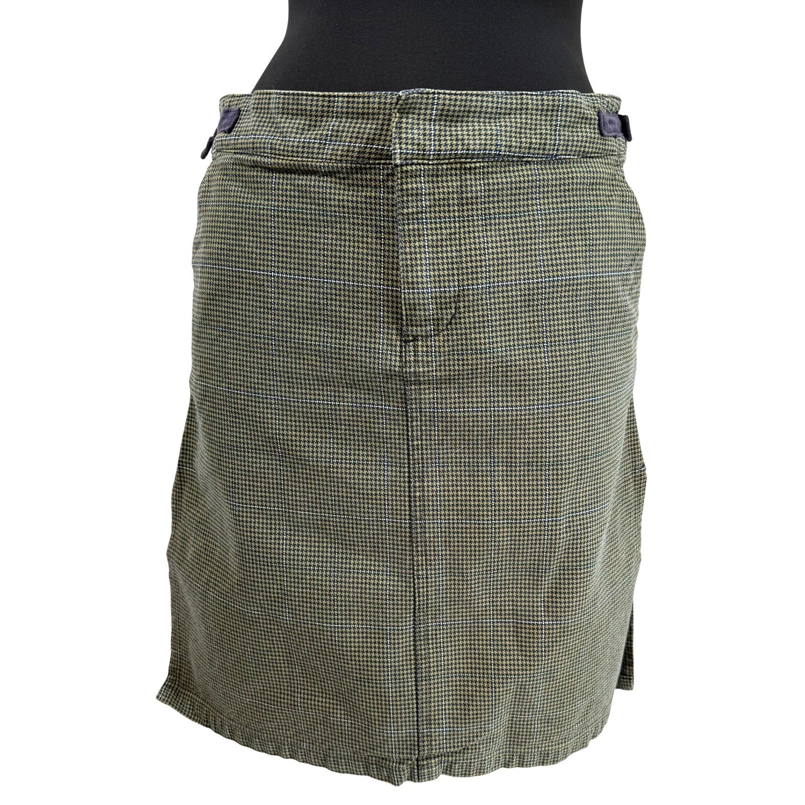 Volcom Gals Green Houndstooth Plaid Mini Skirt Size 11 Cotton Skater Y2K Grunge