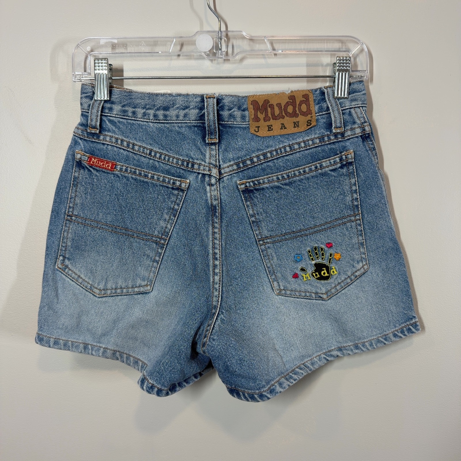 Vintage Mudd Denim Shorts Light Wash Embroidered Hand Logo 100% Cotton Y2K SZ 5