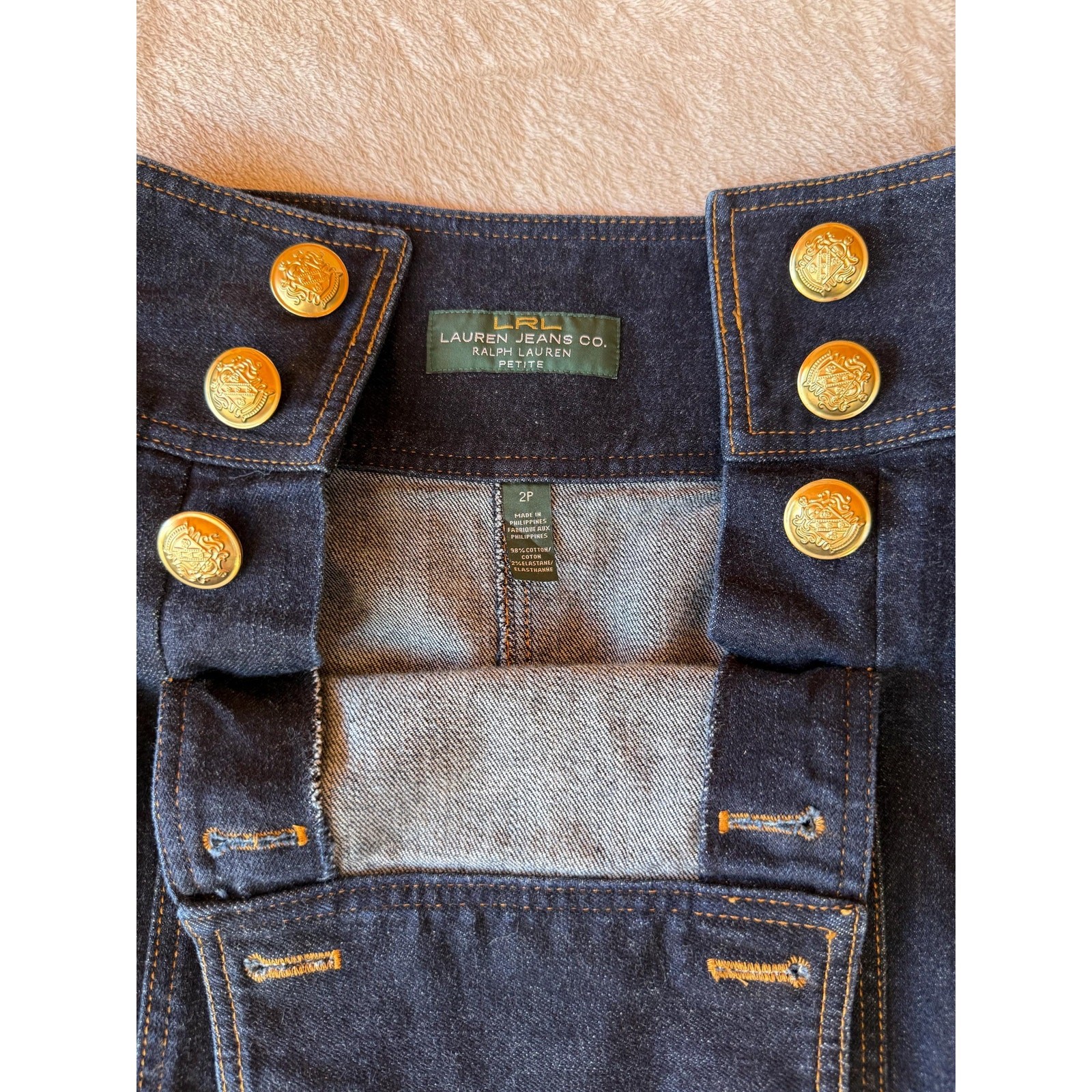 Vintage 2000s Ralph Lauren Denim Jacket & Skirt Set Gold Button Suit Petite
