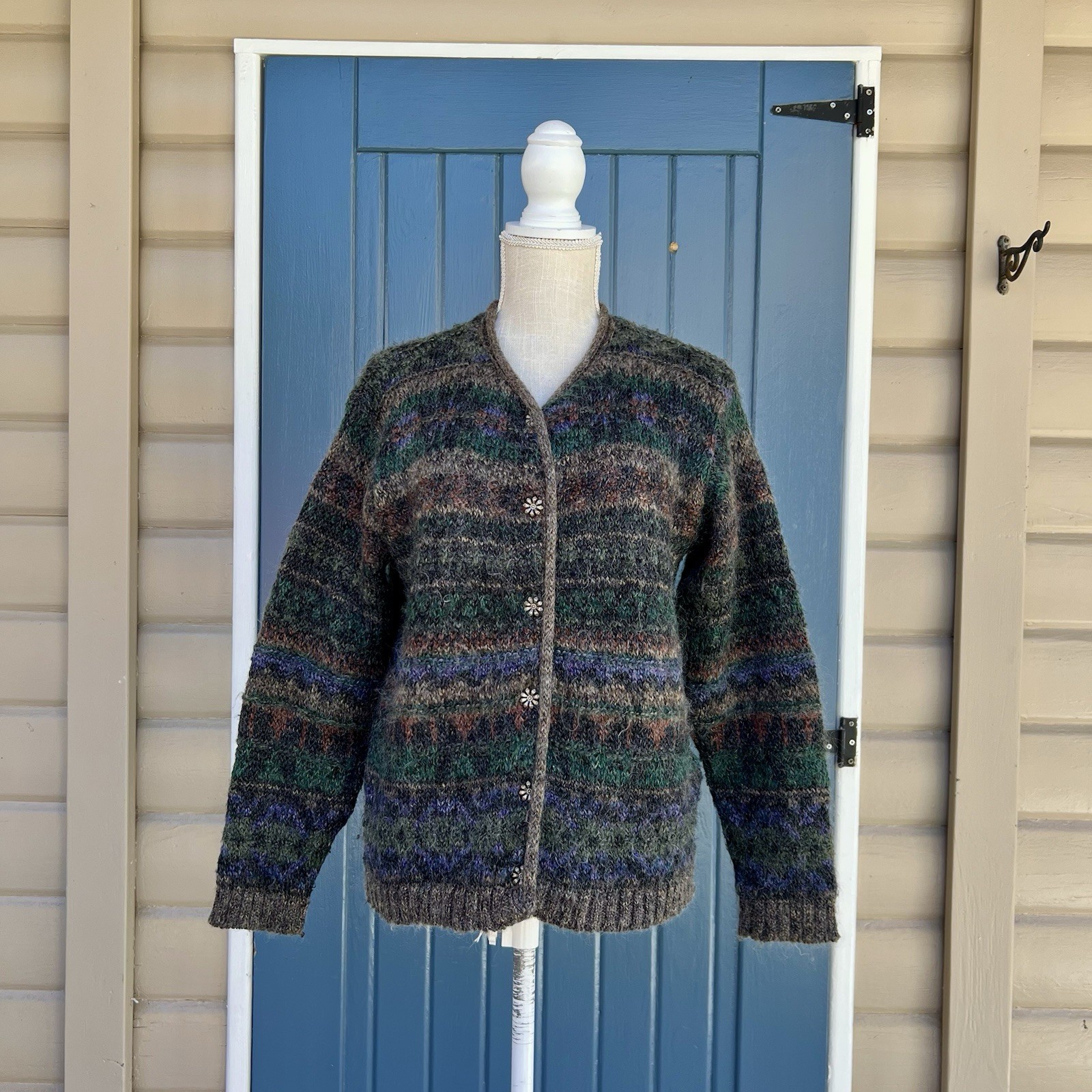 Vintage ALPS Fine Womens Apparel Wool Multicolor Striped Button Women Size M