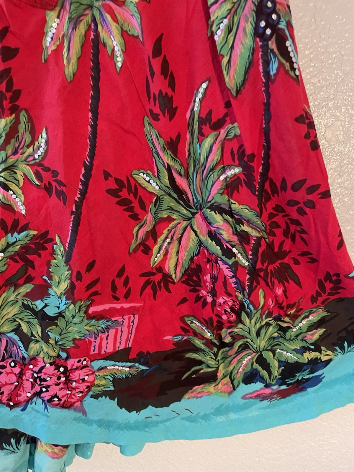 Vintage Colorful Tropical Homemade Cotton Lightweight Sequined Summer Skirt M/L