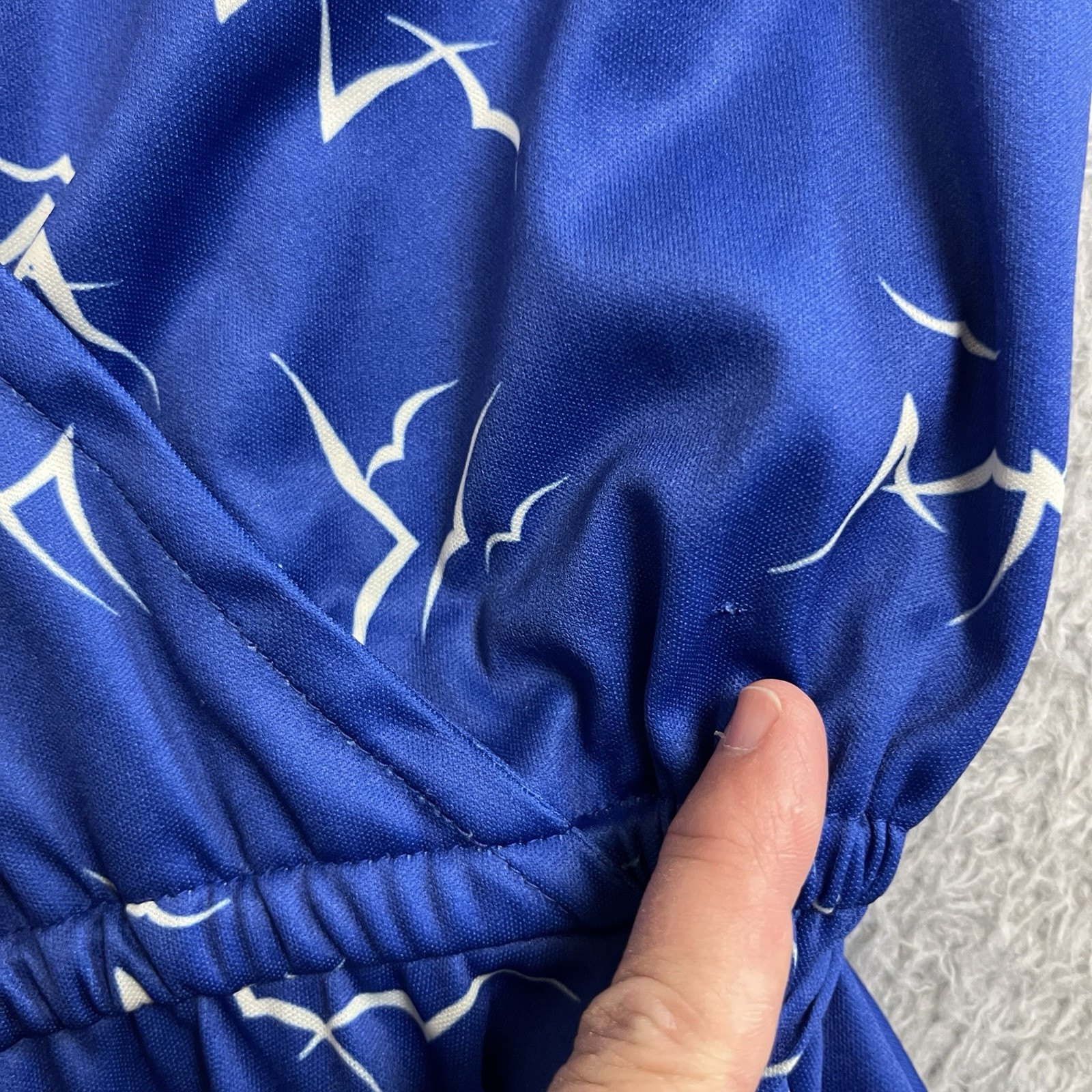 Vintage 70s Dress Womens Small Blue Seaside Seagulls All Over Print Tie Shoulder