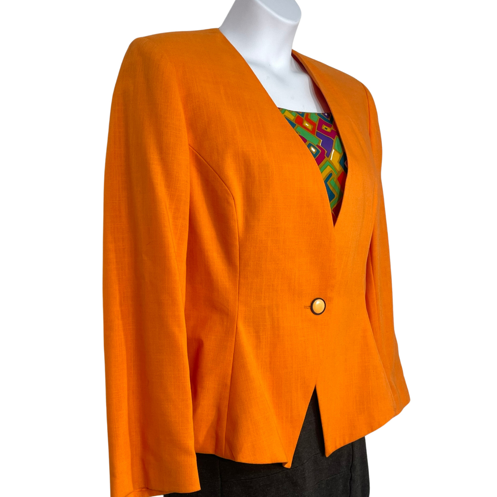 Vintage 90s Gilmor Sz 14 Boxy Suit Jacket Blazer Graphic Print Insert Orange New