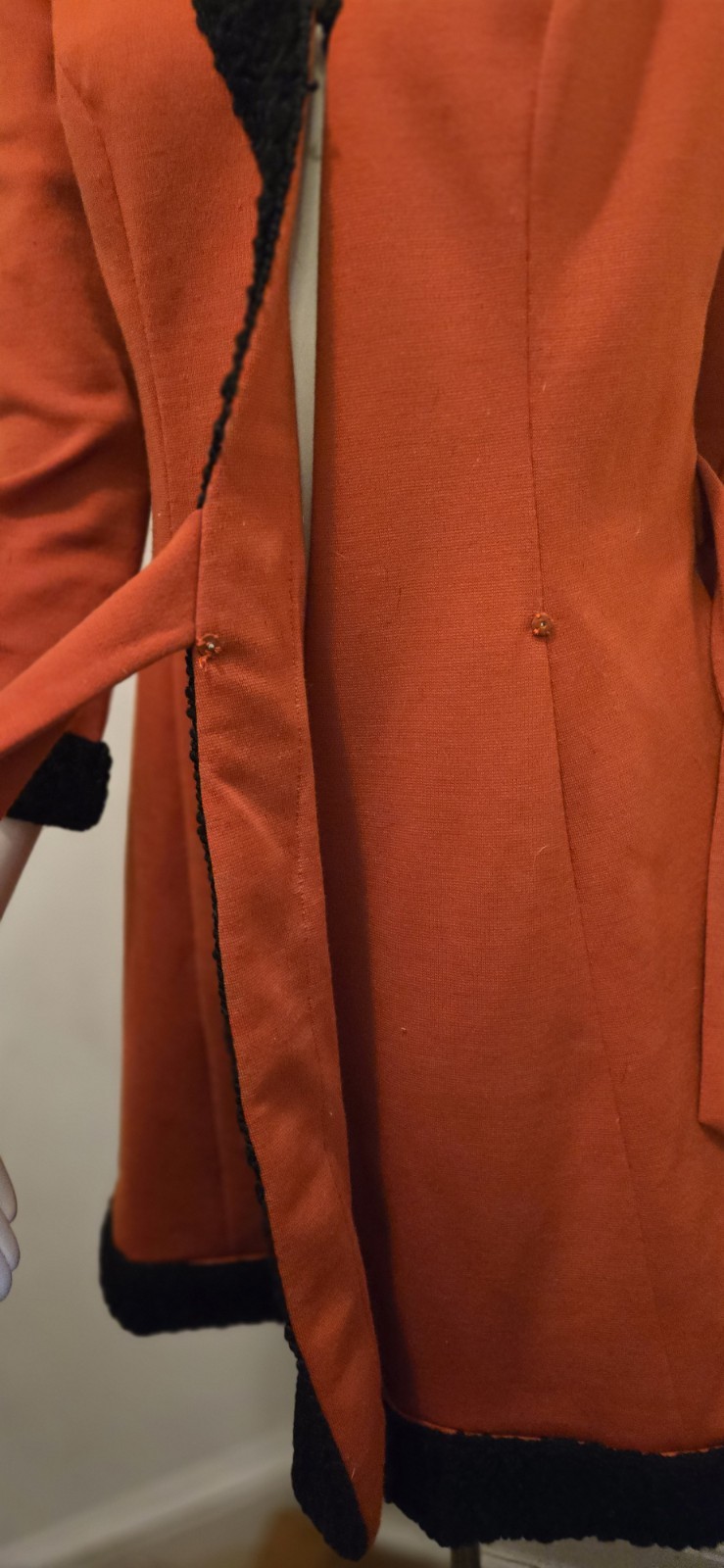 Vtg Alfred Werber 1960S MOD Red Wrap Coat Foxy Red & Black Shearling Accen S/M