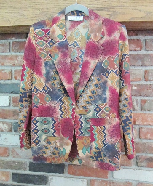 Vtg Petite Sophisticate blazer womens 2 brown green burgundy Southwest jacket
