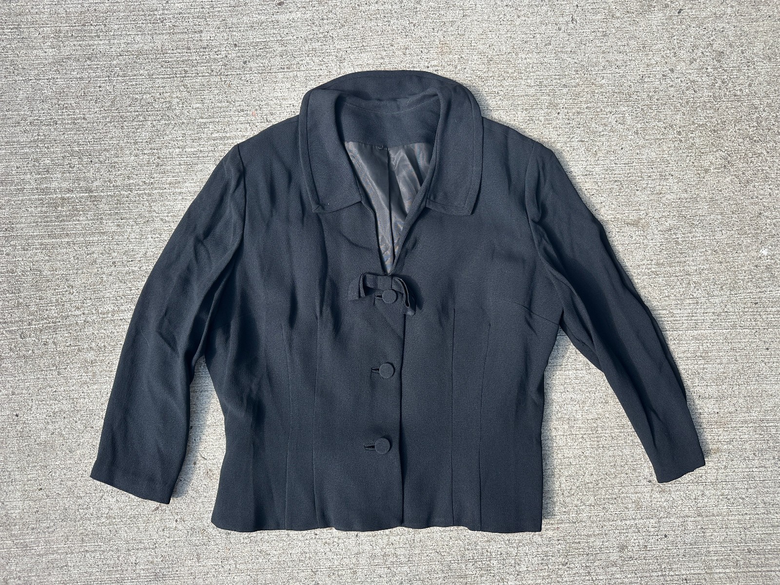 Vintage 1950s 1960s Black Rayon Suit Jacket Blazer 50&rsquo;s 60&rsquo;s Sz L
