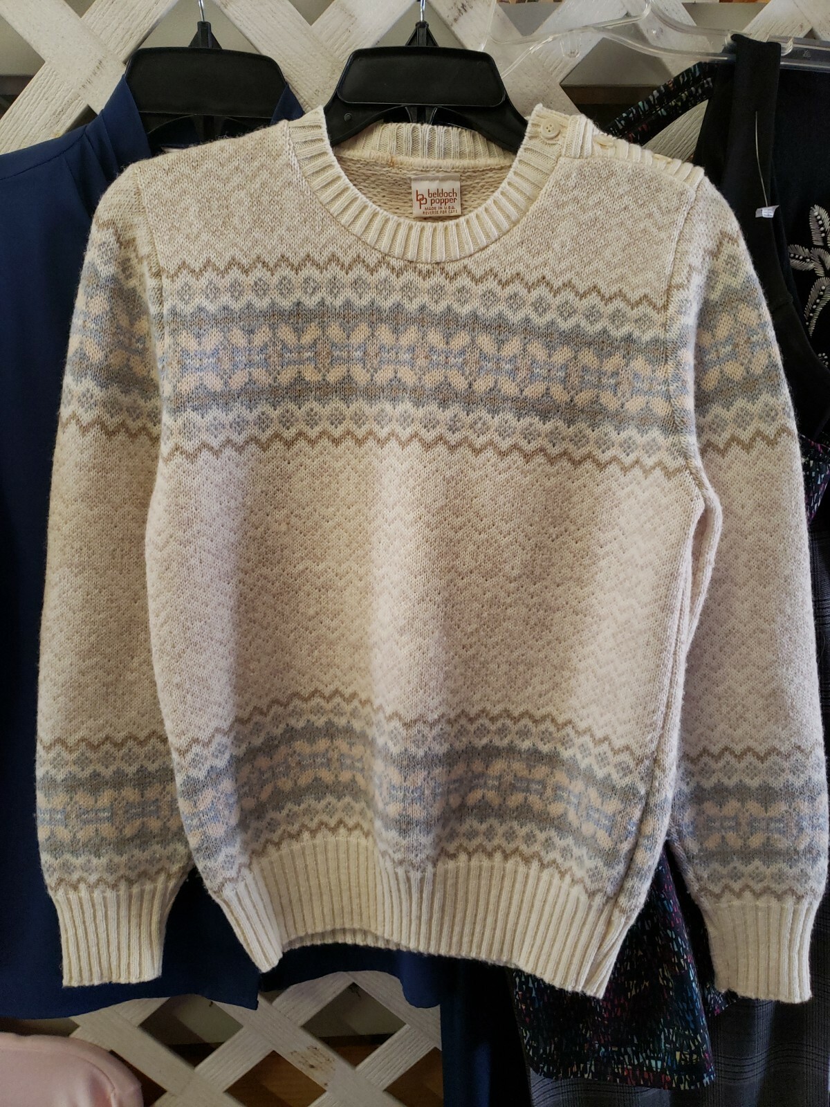 Vtg Beldoch Popper Pullover Sweater Button Shoulder Medium