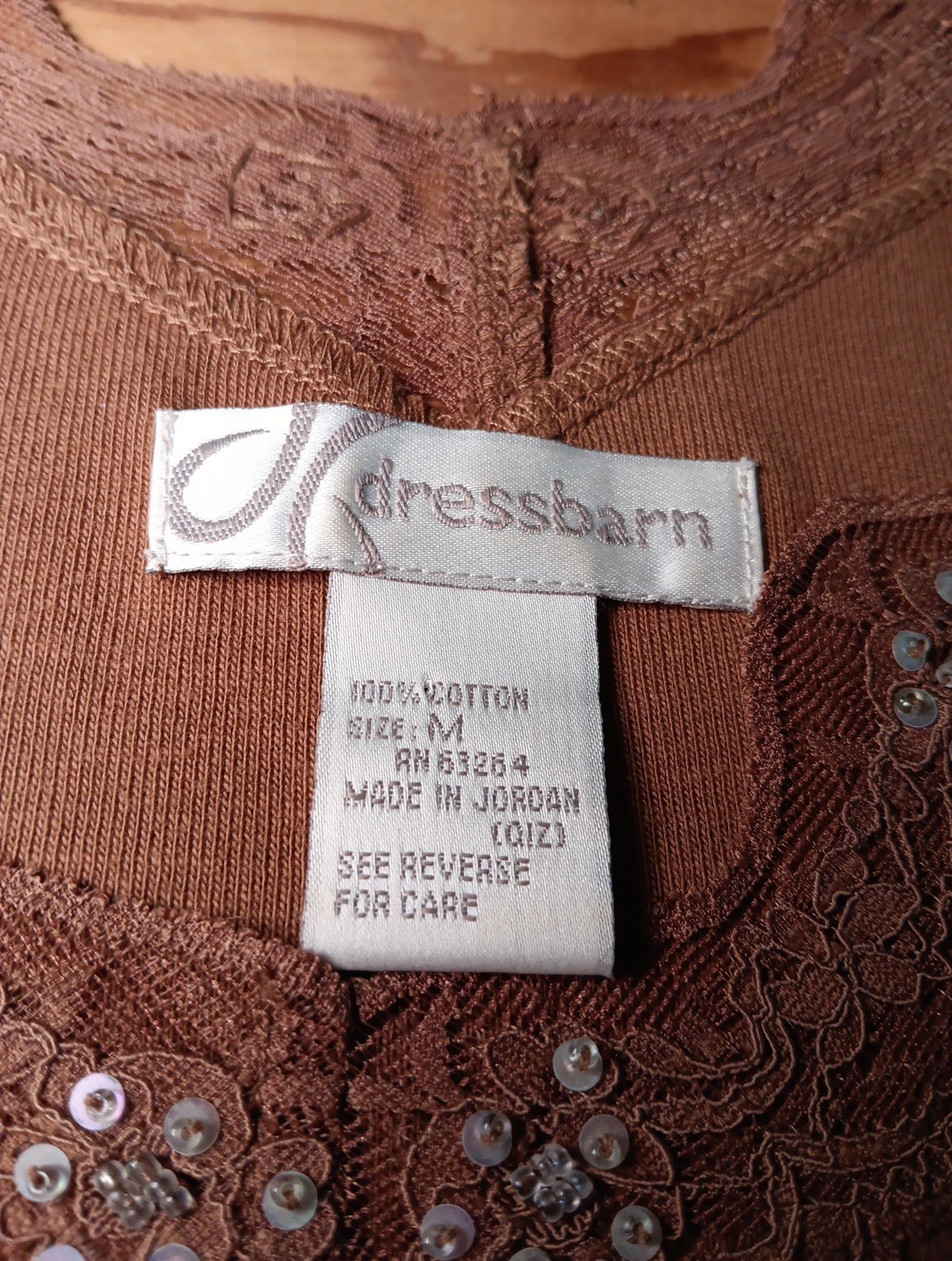 VTG Dressbarn Womens M Fitted Top Beaded Lace Brown Stretchy Y2K Fairycore
