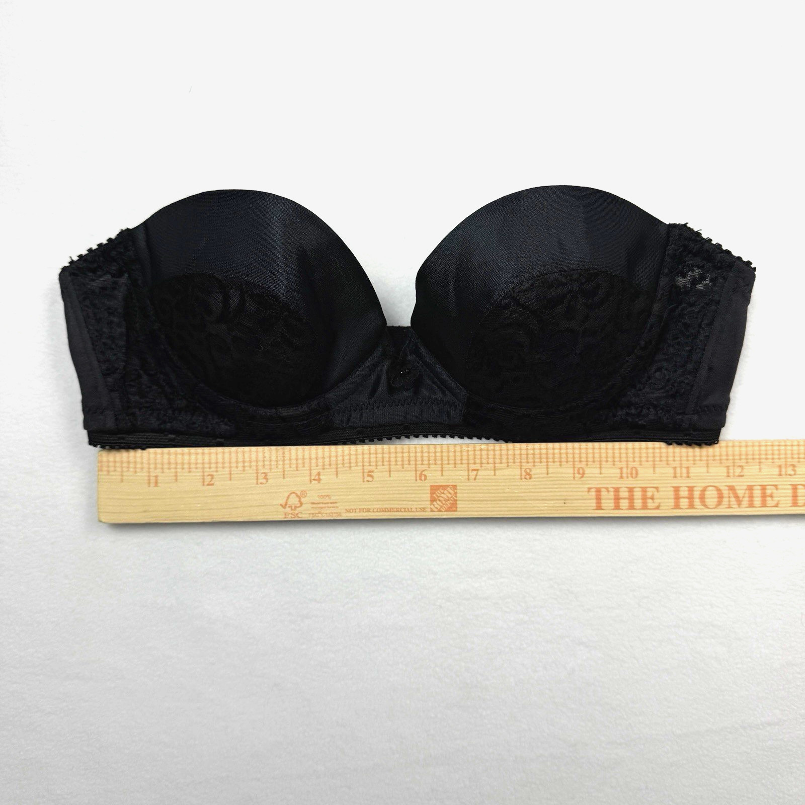 VTG Carnival Womens Strapless Bra 34A Black Lace Underwire ILGWU Union Pinup