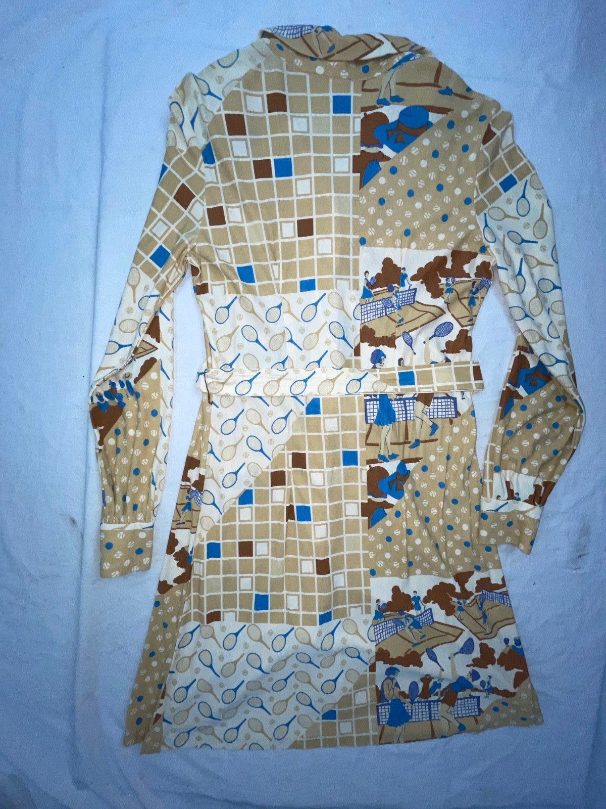 VTG 60S 70S WOMENS S TENNIS ALL OVER PRINT DISCO RETRO FUN CUTE DRESS