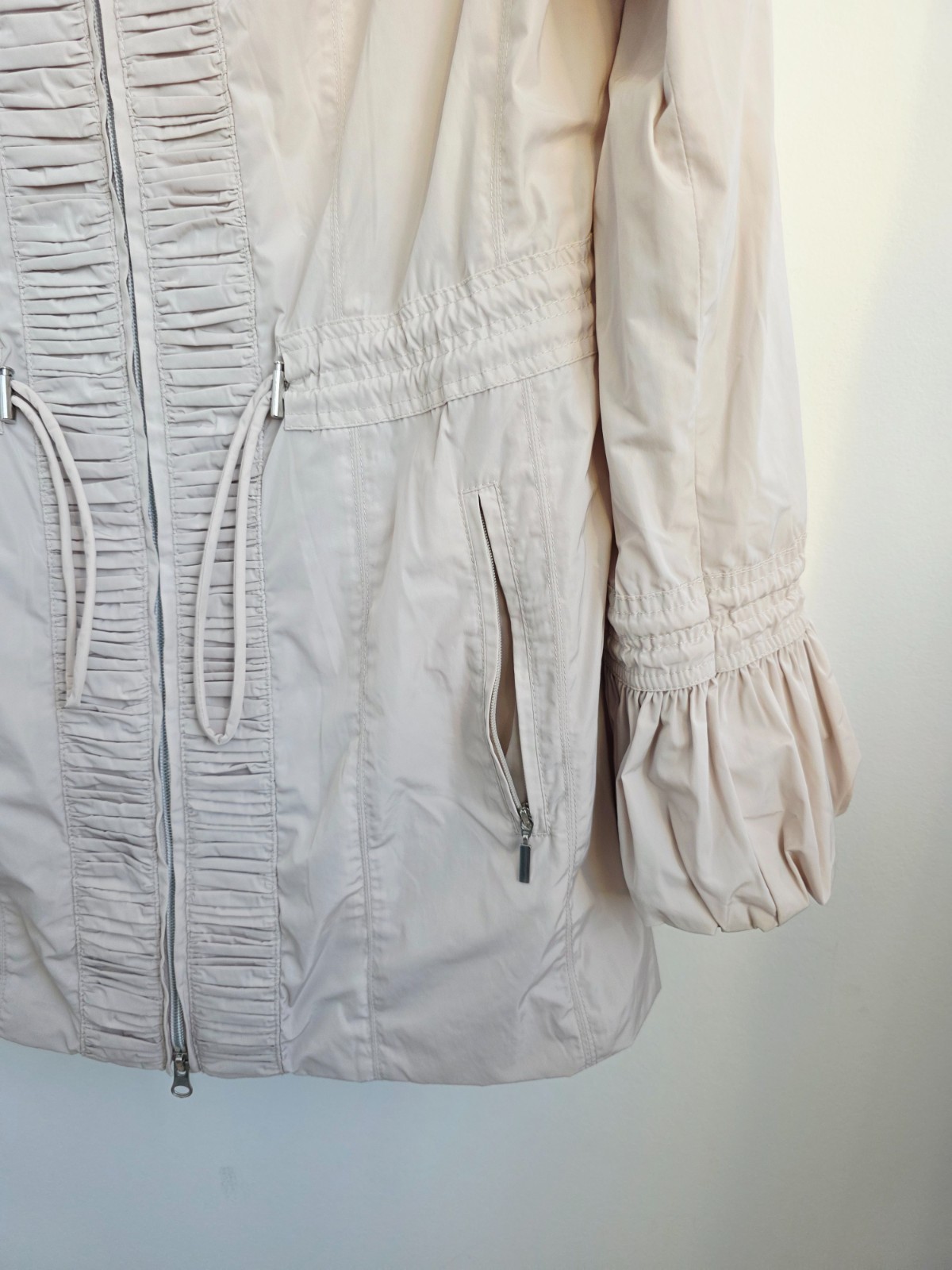 Vintage 2000s MADELEINE Beige Lightweight Jacket, Ruched Collar Coat, Utility Zi