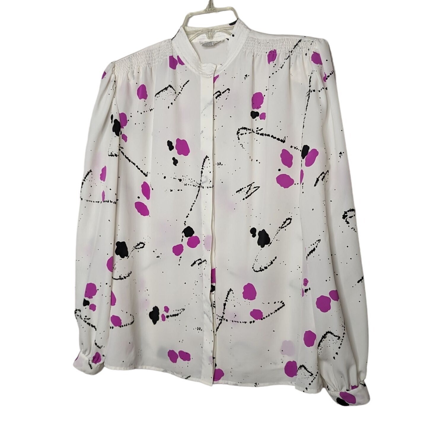 Lloyd Williams Vintage abstract splatter paint print white button up blouse 10