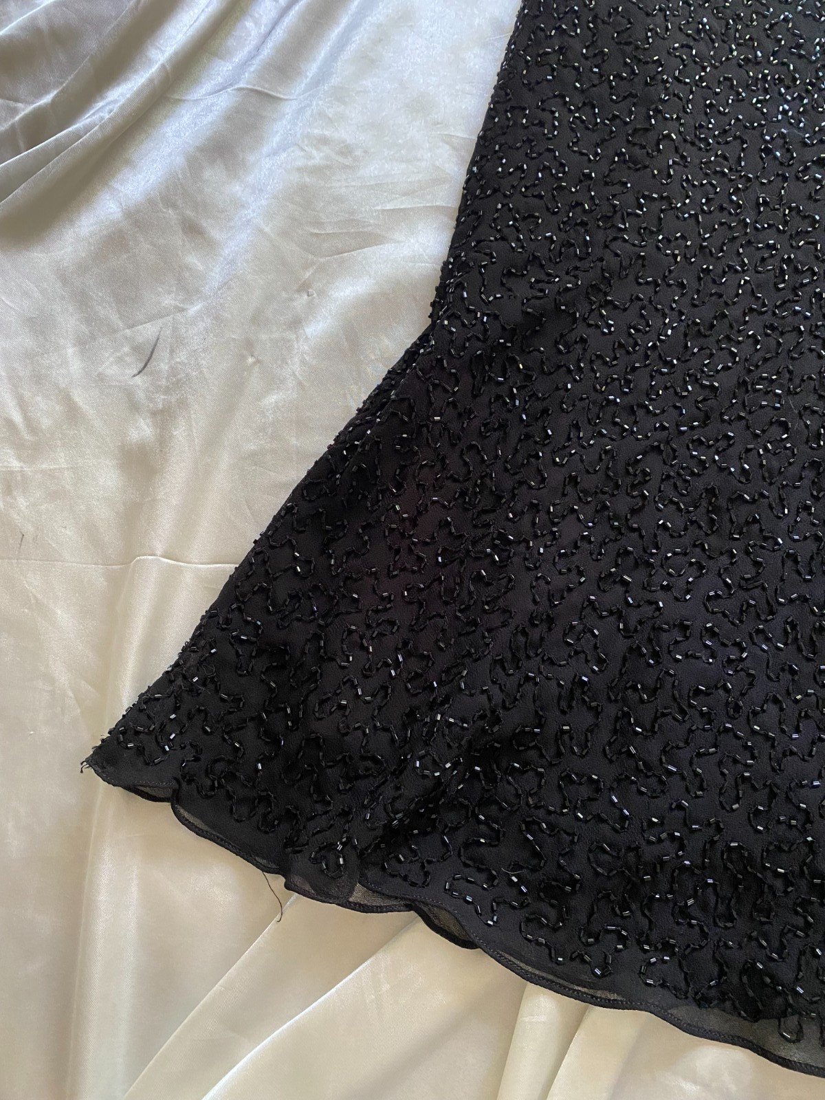 Vintage 1990s Black Chiffon Fully Beaded Skirt Boho Glam Fairy Whimsygoth XL