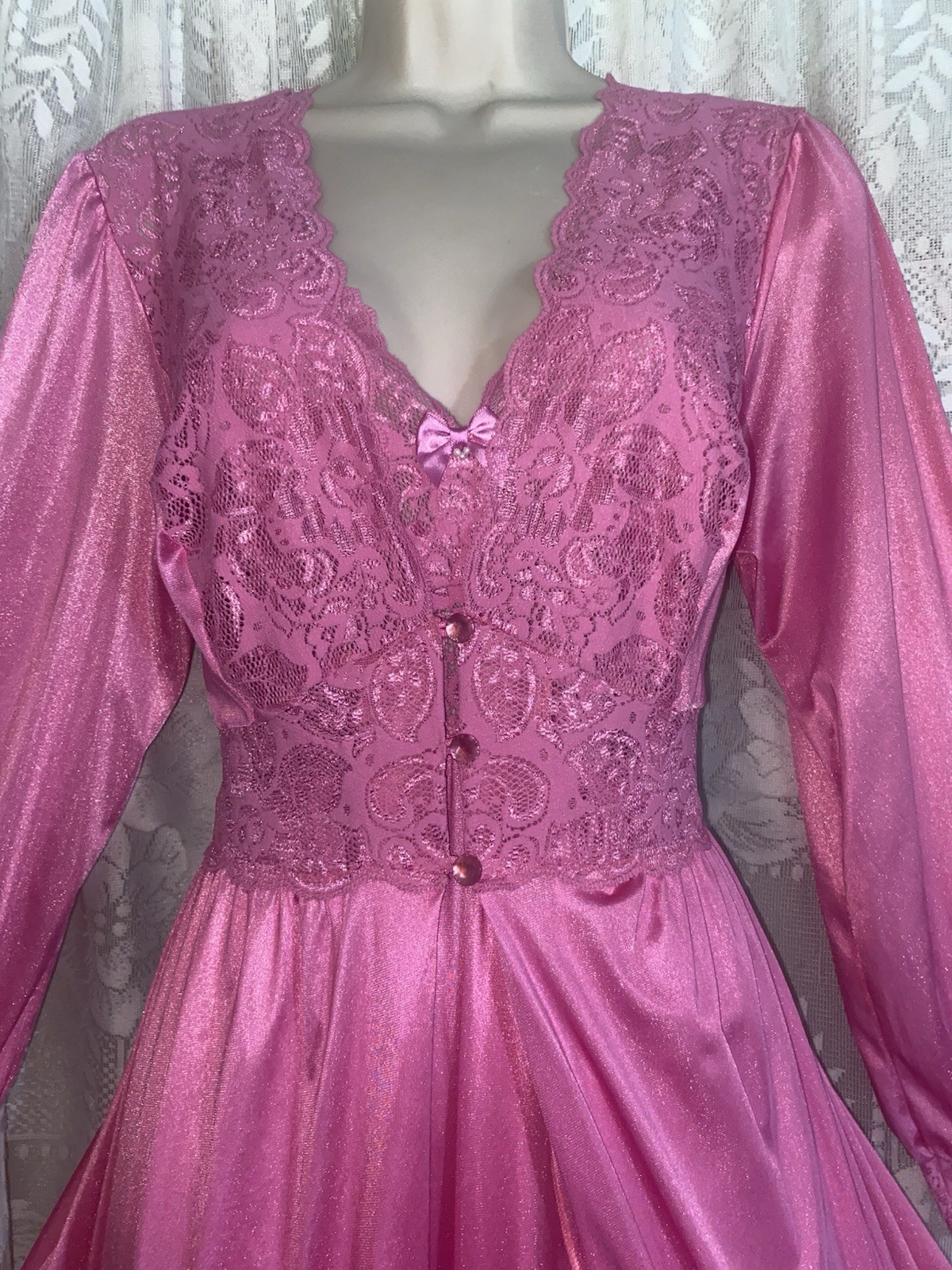 VTG LXL Shadowline DEEP PINK SILKY SOFT Nylon Peignoir Robe Nightgown olga esque