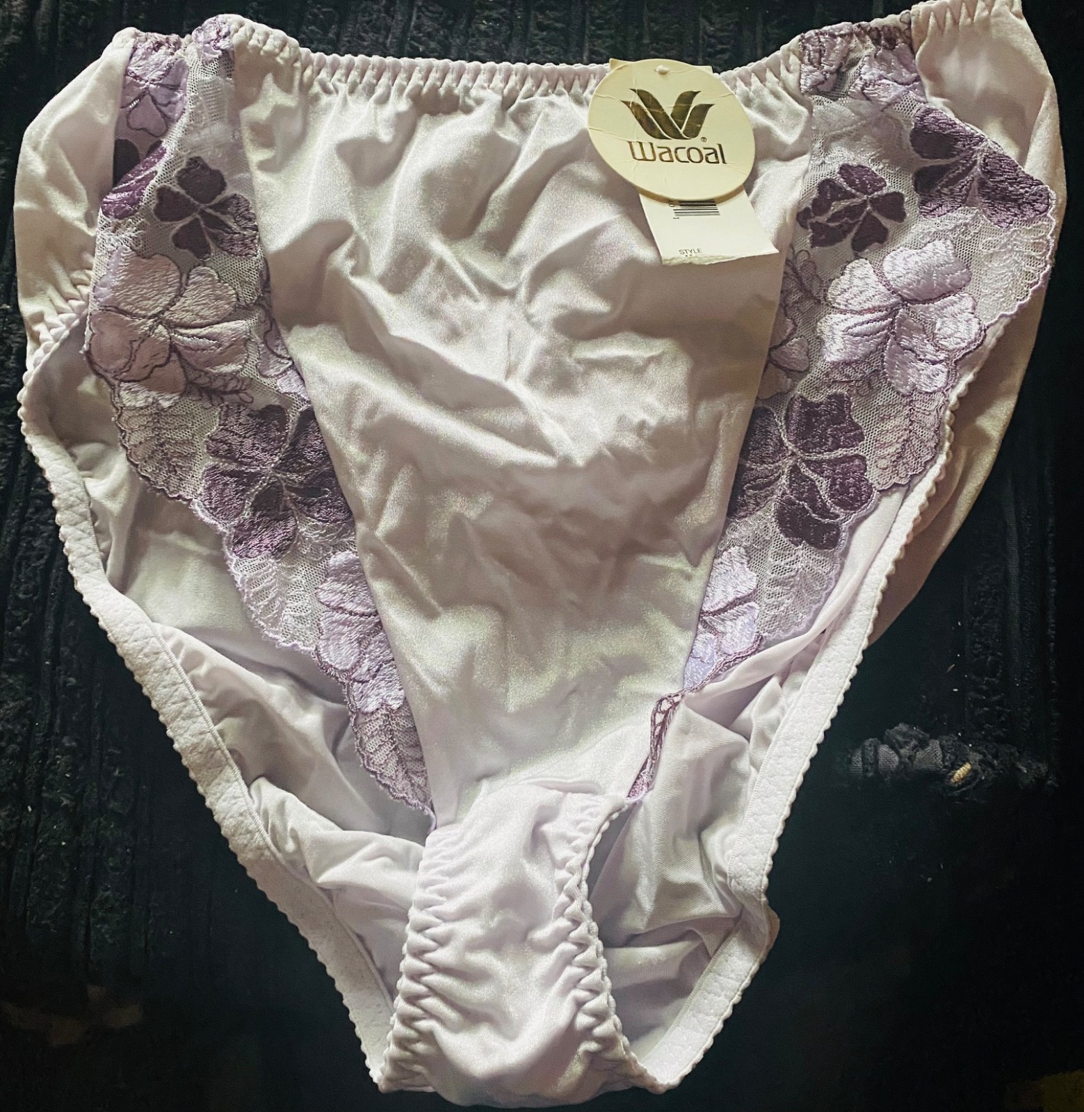 NWT Wacoal Capucine Pale Lavendar Lace Embroidered Panty L 84139