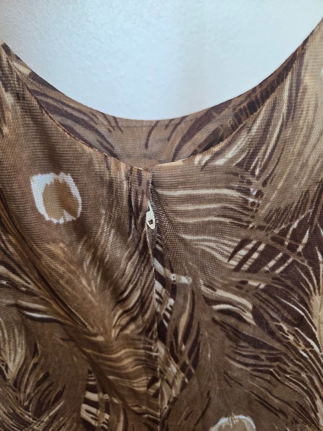 Vtg Tan Peacock Fringe 2 pc Boho Flapper Style Party Dress Size 11/12 Sheer