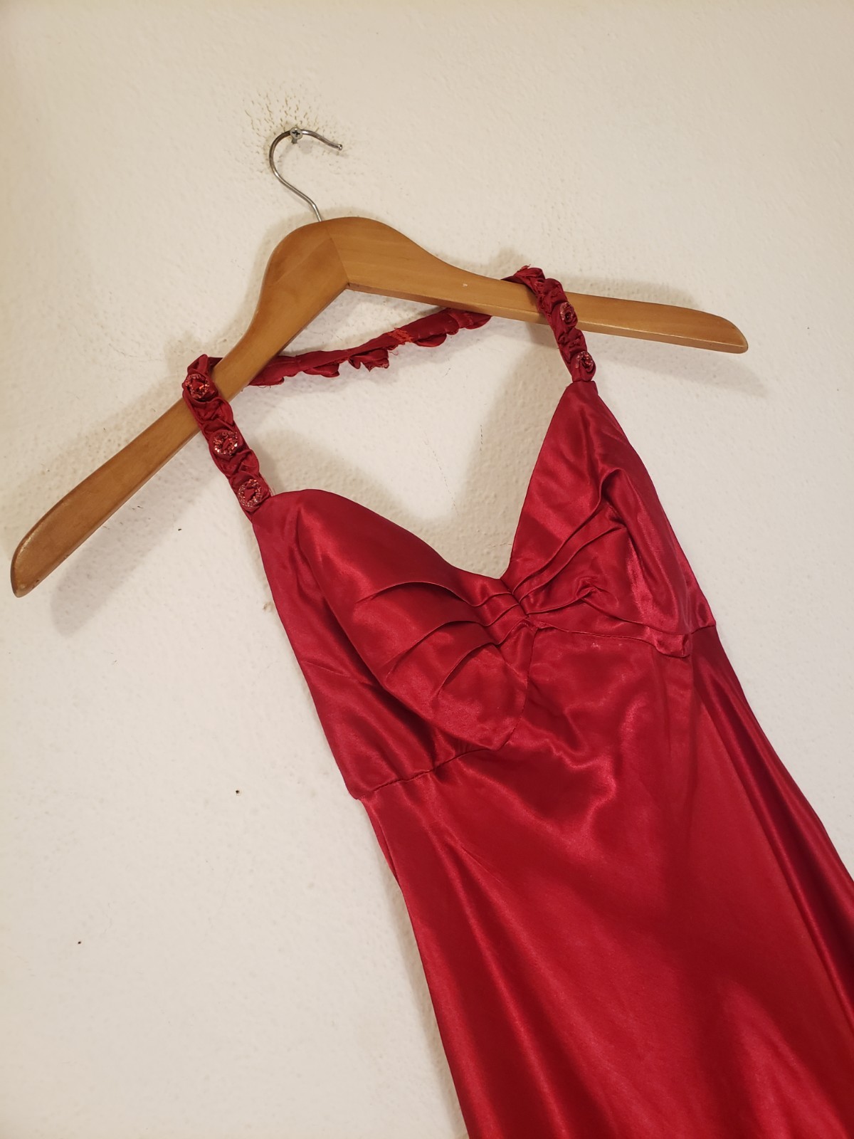 Vtg 90s Y2k S Red Satin 30s 40s Glam Maxi Halter Gown Dress Prom Hollywood