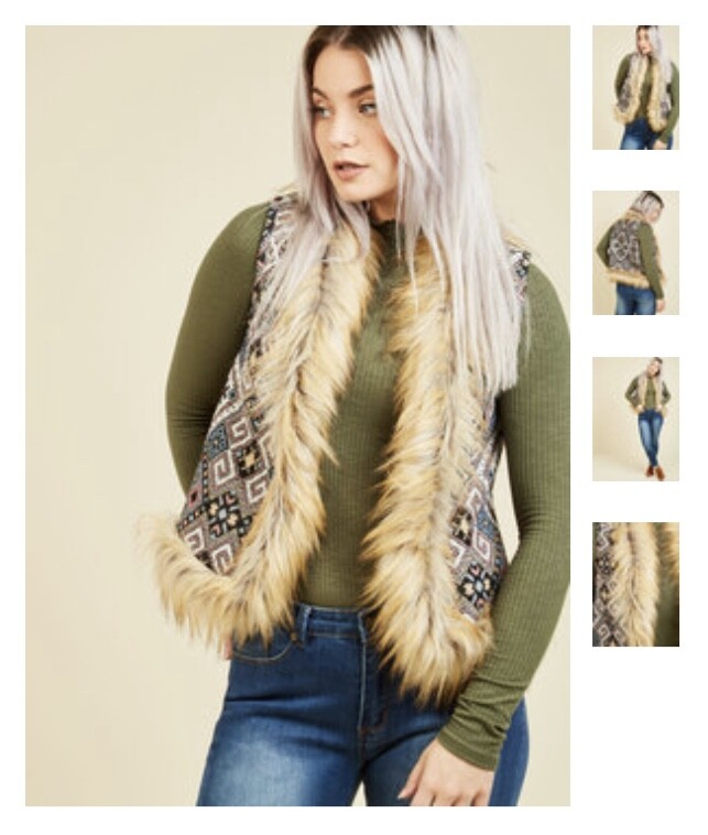 FLYING TOMATO Needlepoint Tapestry Vest Faux Fur Shearling Trim~BOHO~Cowgirl M