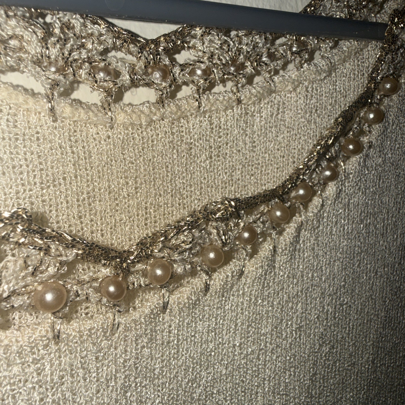 Vintage 1950s Jernat of Italy Knit Top – Jeweled Beaded Pearl Neckline, S/M