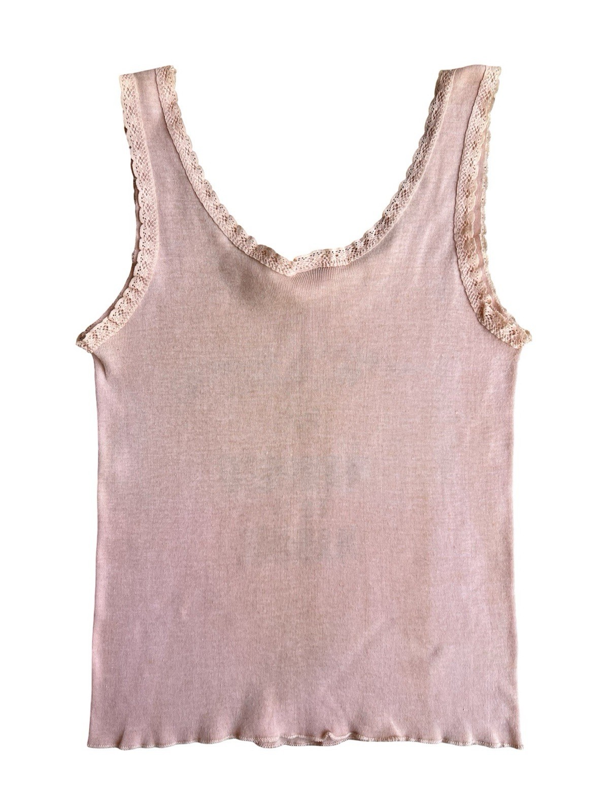 VTG 80s Rare Sportique MARINE WIFE Peach Novelty Tank Top Lace Trim Military Fun