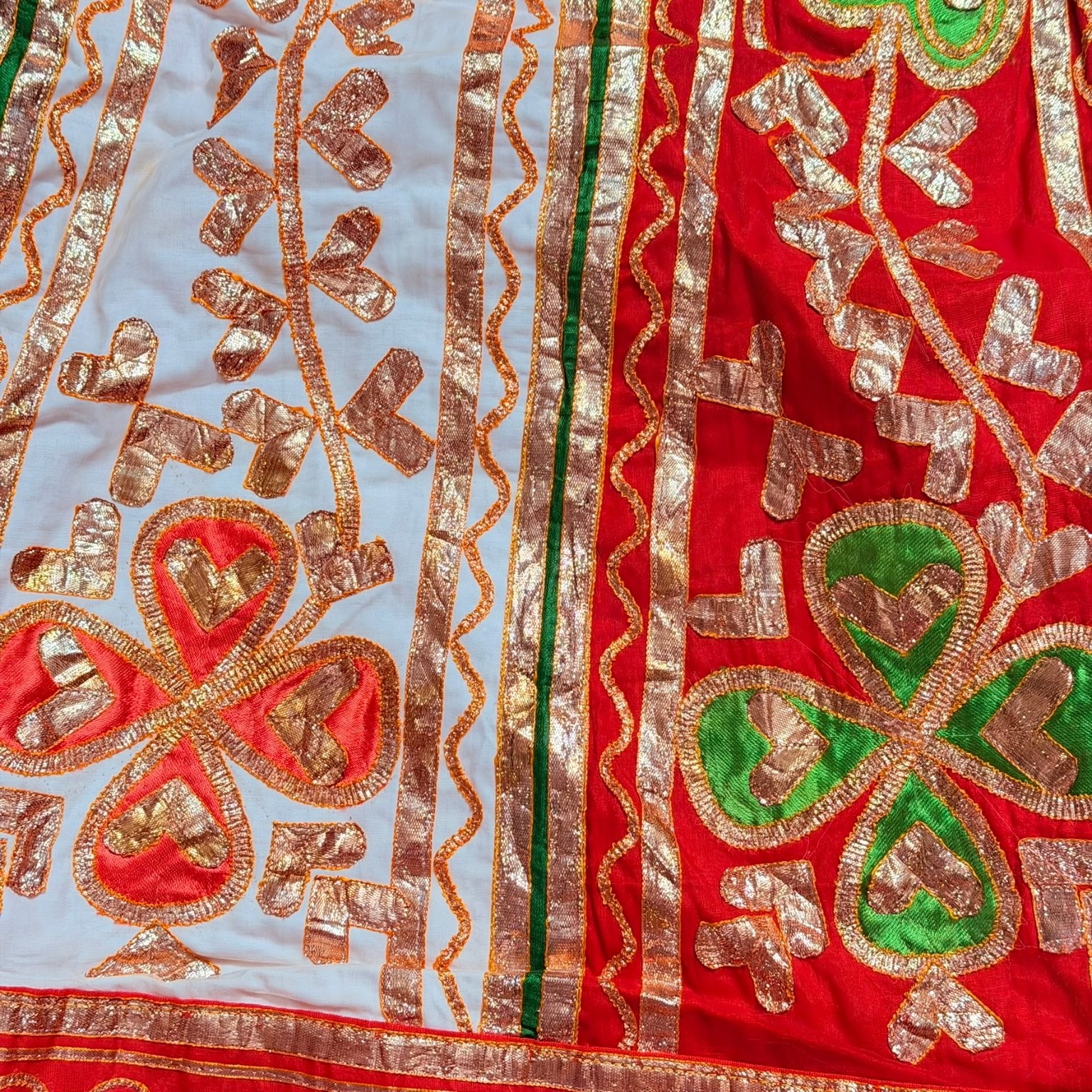 Vintage Embroidered Maxi Skirt Red White Gold Green Bohemian Ethnic