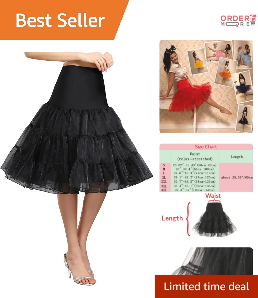Women&rsquo;s Vintage Petticoat Half Slip Tutu Underskirt 50s Rockabilly 25.6&Prime; Black
