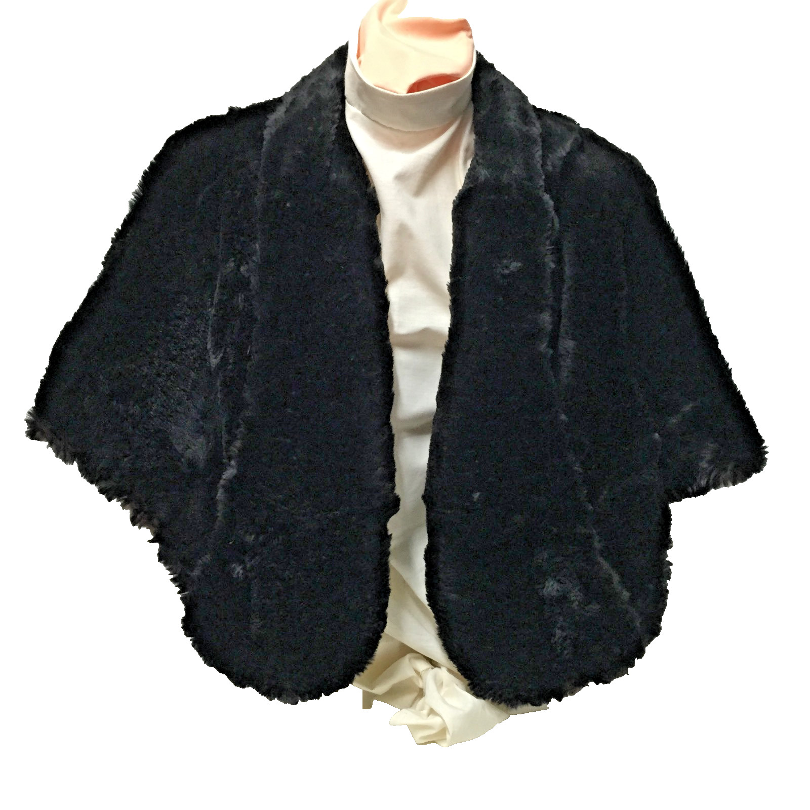 Black Fur Shawl Wrap Sleeveless Cape 2 Front Hooks Lloyds Furs Hartford Conn