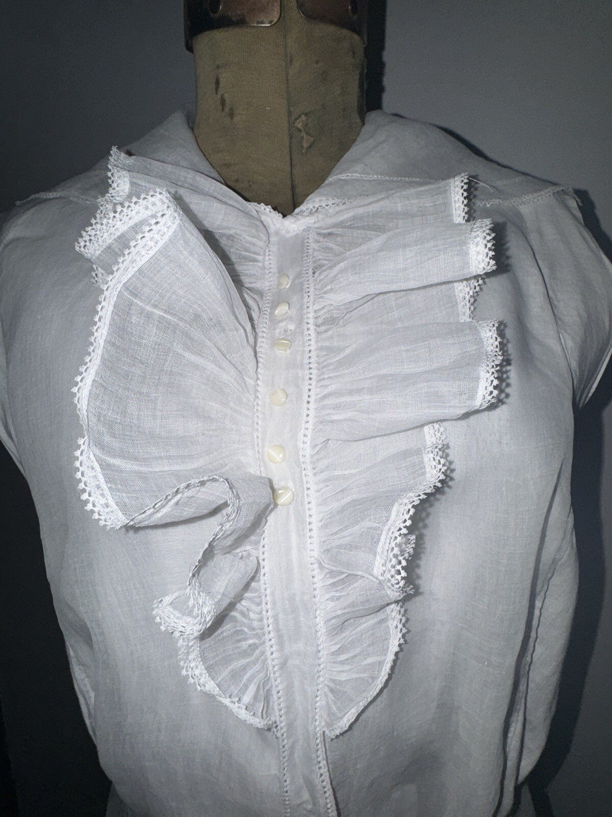Antique C1910 Edwardian Ladies White Linen & Organdy Tennis Dress Unusual Find