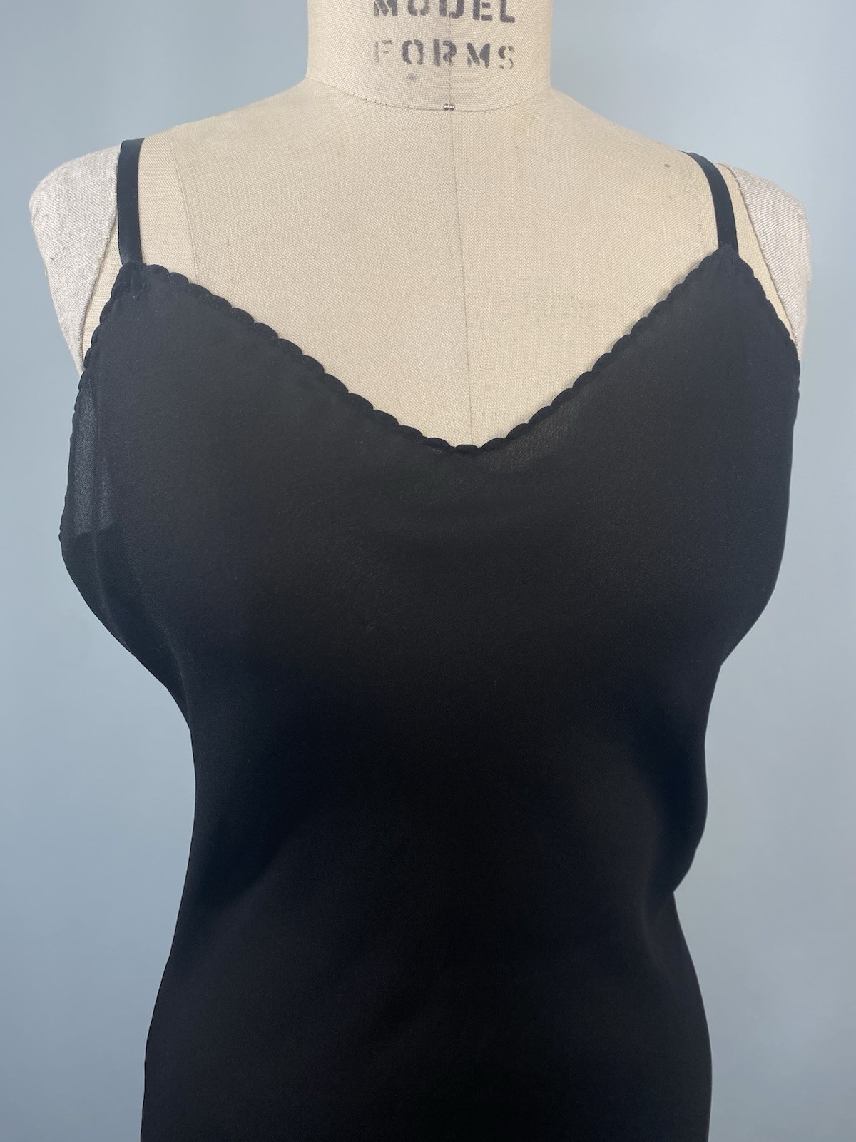 Vintage Full Slip SIZE MEDIUM black bias georgette classic sheer long goth sexy