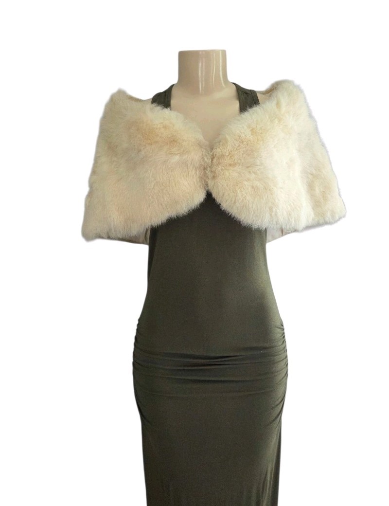 Vintage 1960s Ivory Genuine Fur Stole Satin Lined Bridal Evening Wrap Capelet