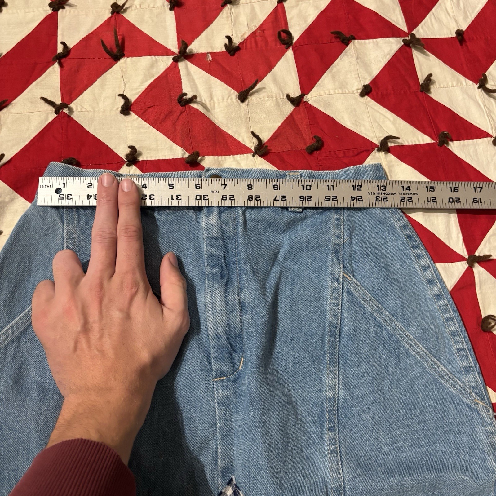 Vintage 1980s Patchwork Denim Skirt As Is Worn Flaws Stains Homemade