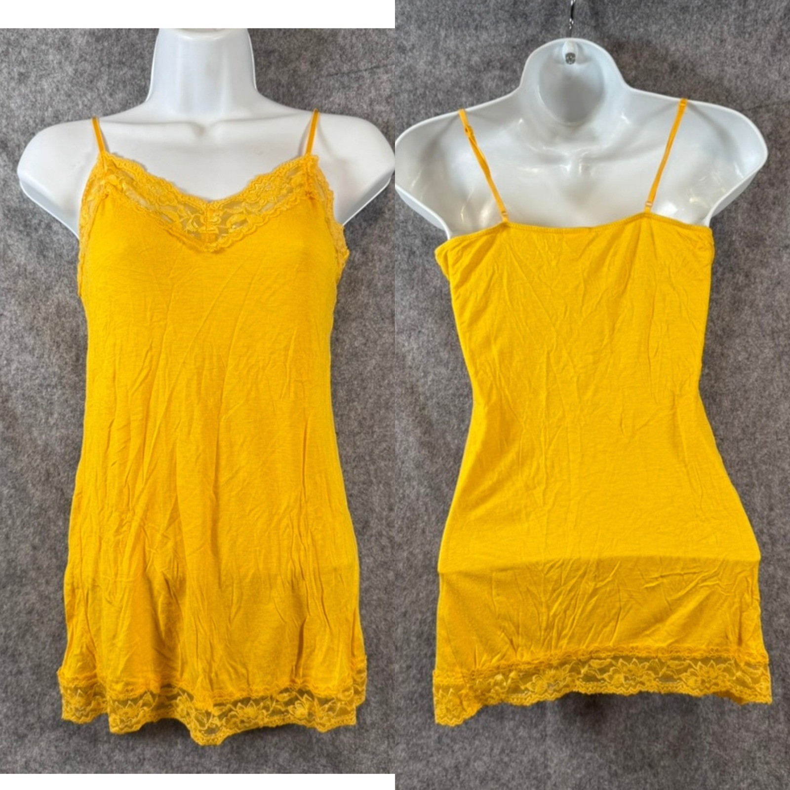 Y2K Rue 21 Lace Trim Cami Tank Top Size M Yellow Brown Feminine Coquette Babytee