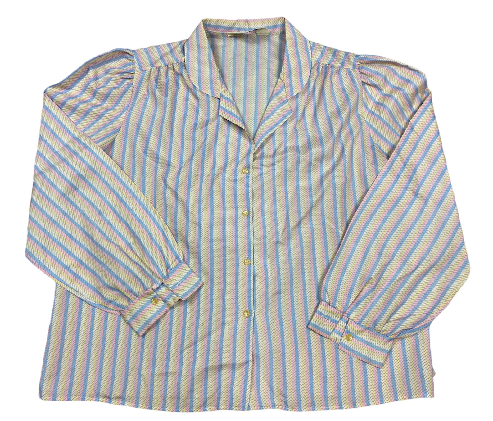 Vintage 80s Pastel Rainbow Blouse Stocktons Perfect Match Size XL Made In USA