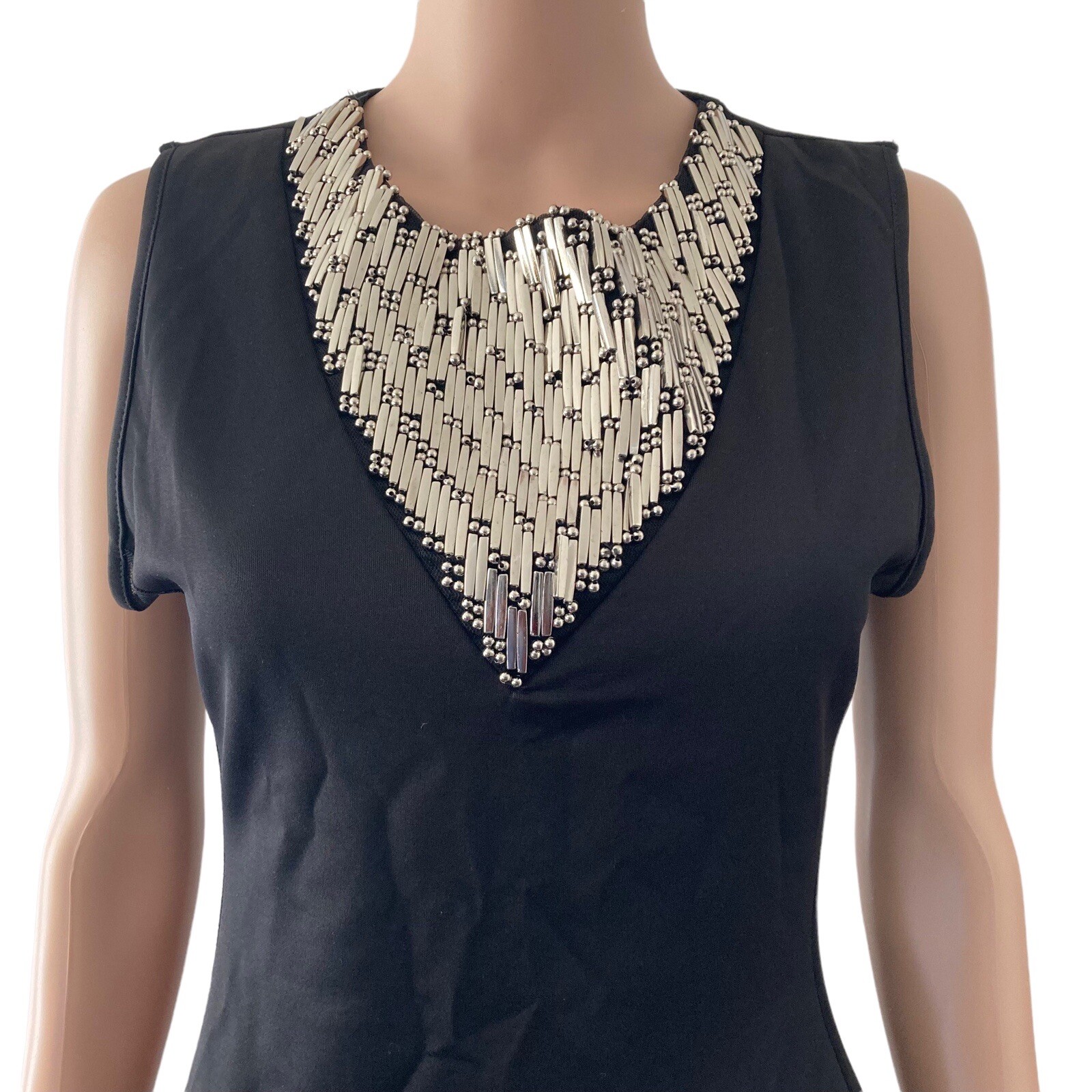 Strutt Dress BodyCon Womens Medium Stretch Silver studded beaded neckline
