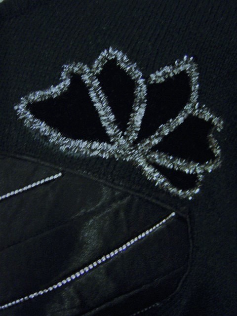 VINTAGE 80s GLAM BLACK SEQUIN SATIN LACE EMBELLISHED CHRISTMAS PRESENT SWEATER M