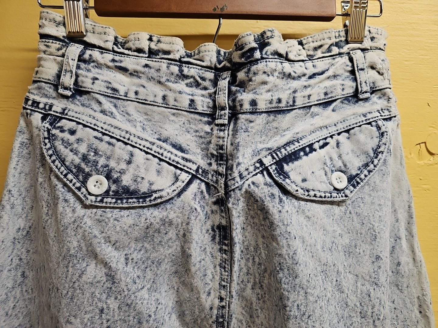 POWER – Acid Washed Tapered Paprr Bag High Waist Jeans, Womens 13/14 FUN & FUNKY