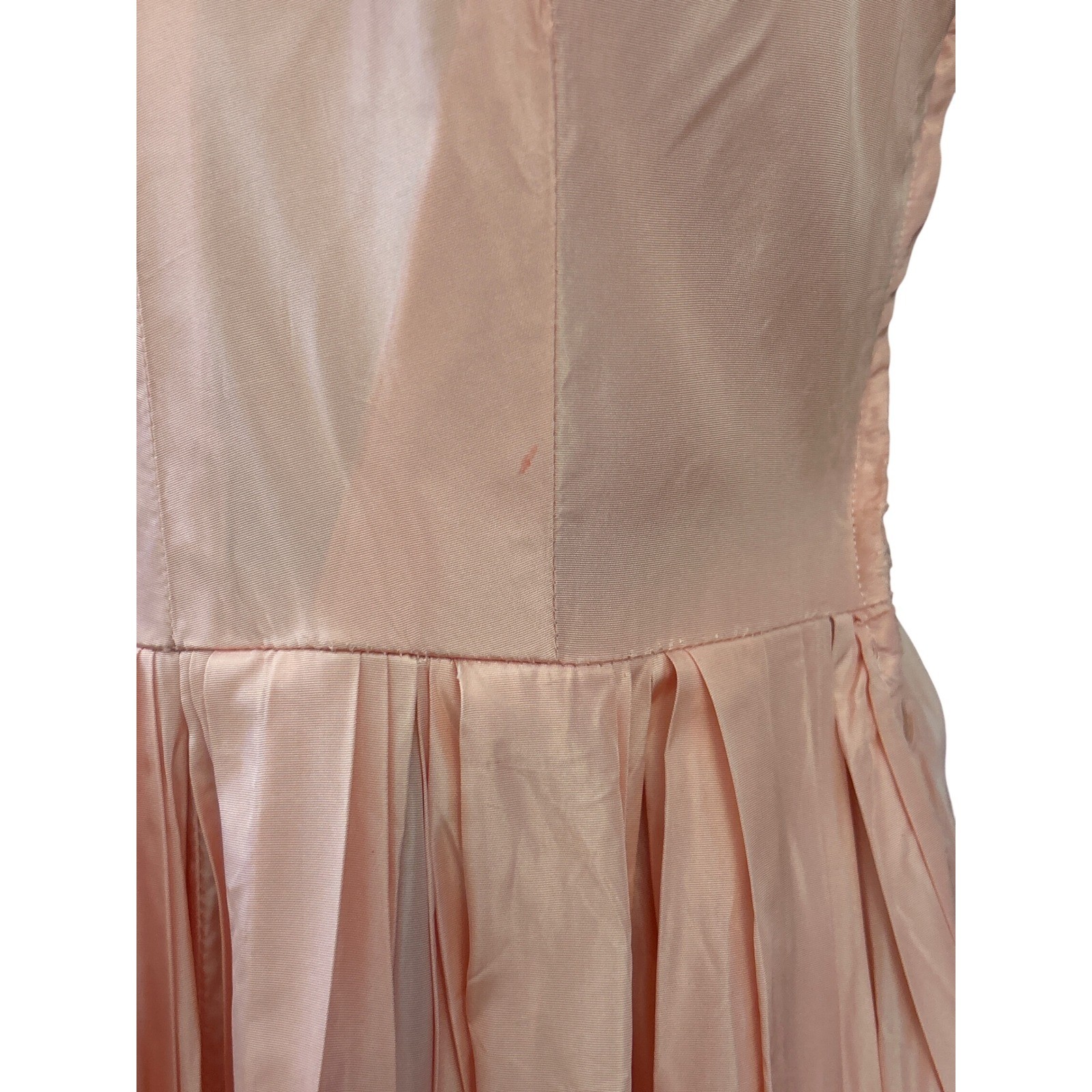 1950s Unbranded Taffeta Dress Portrait Collar Mid-Century Pink Retro Prom