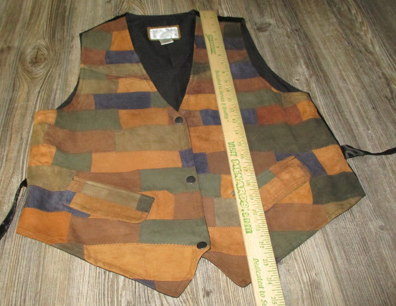 Union Khaki Vintage Suede Leather Patchwork Vest size Large Fairy Grunge 80s 90s
