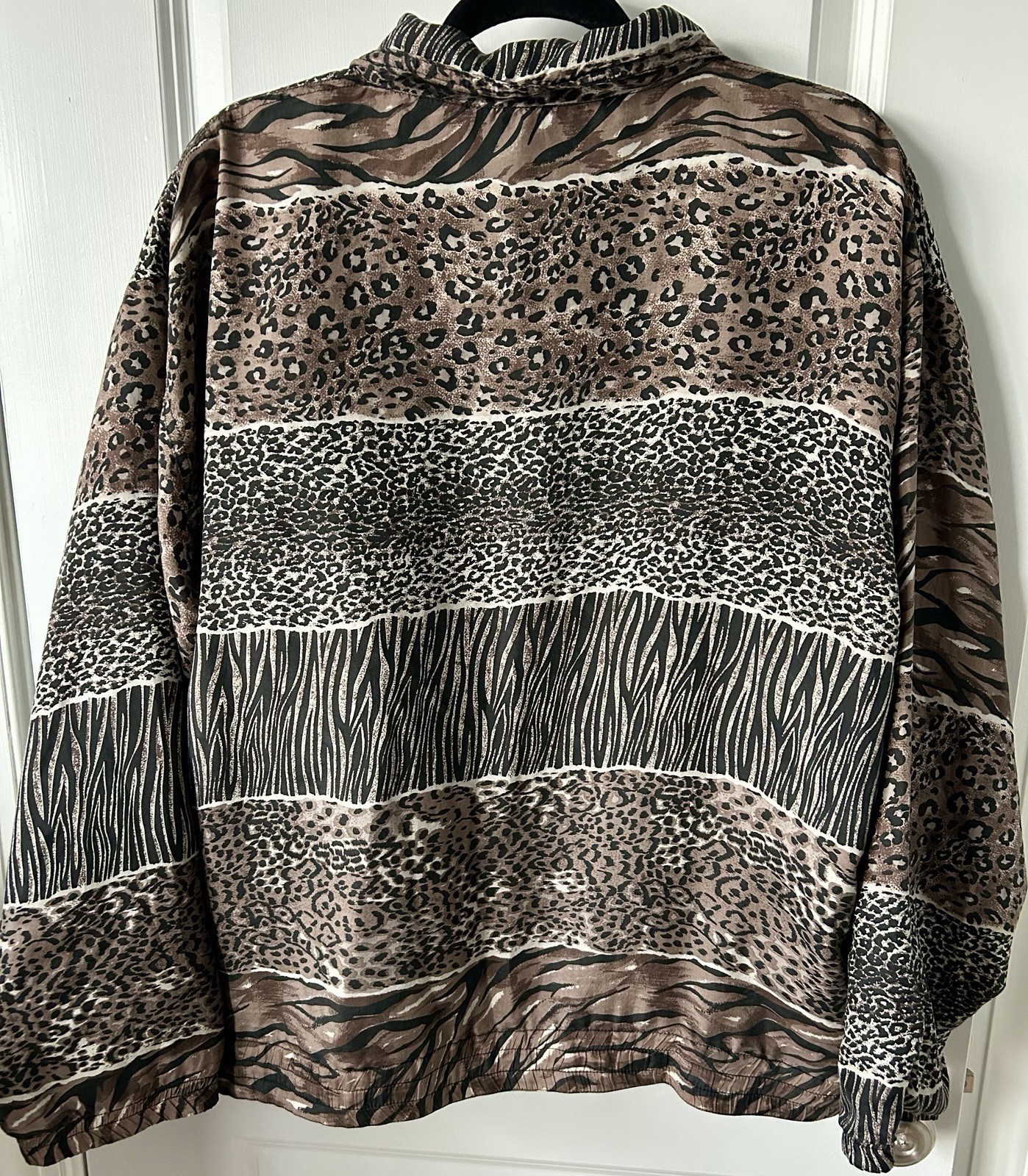 Vintage Silk Bomber Jacket 90&rsquo;s Leopard Print Stunt Sports Large Women&rsquo;s