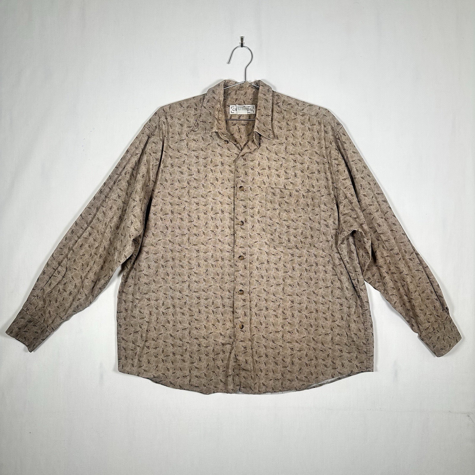 Crossings Vintage 90s Women’s Button Up Shirt Leaf Print Beige Cotton Large