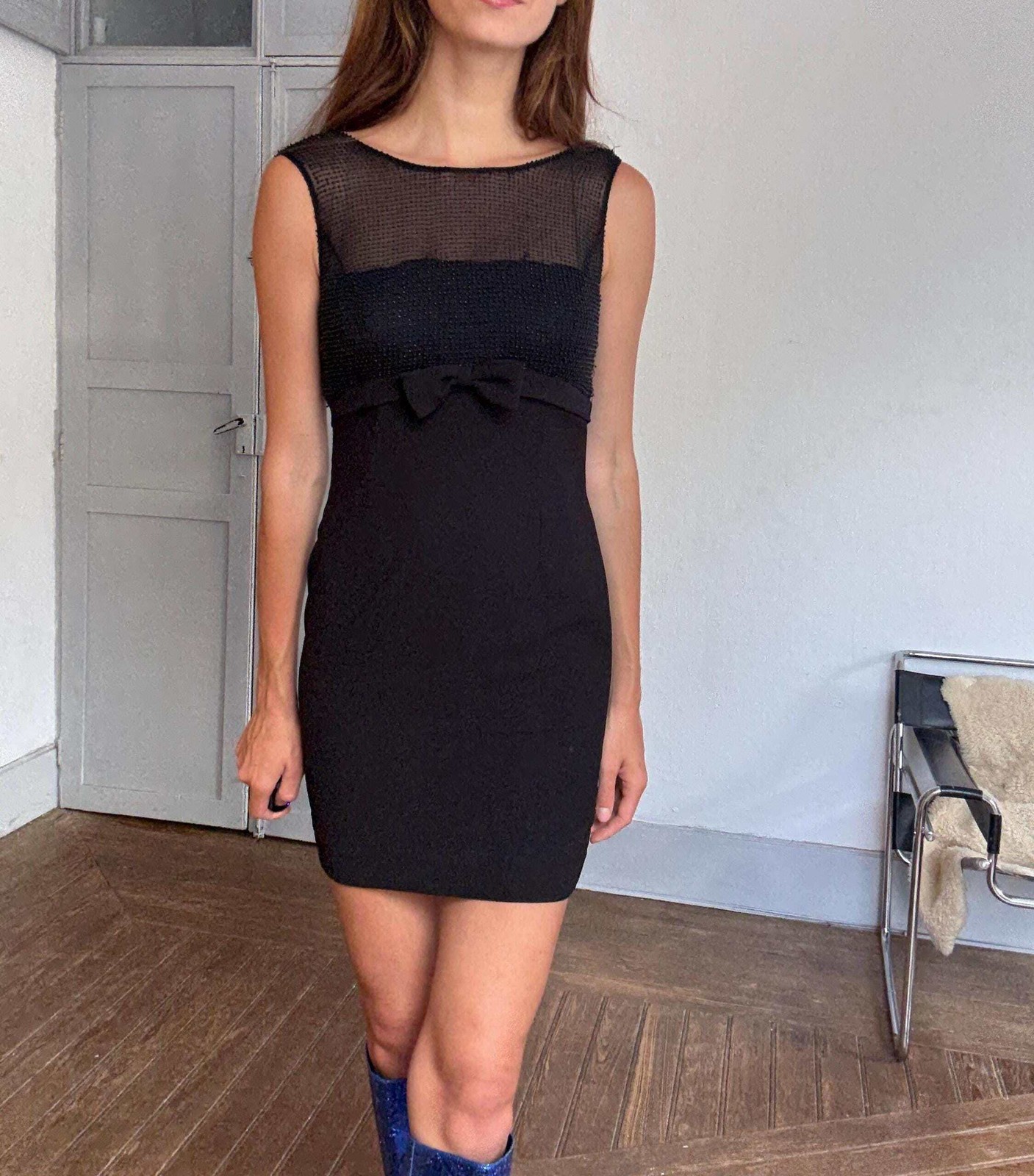 Vintage Pronovias Black Mini Dress, Elegant Party Look, Festive formal short she