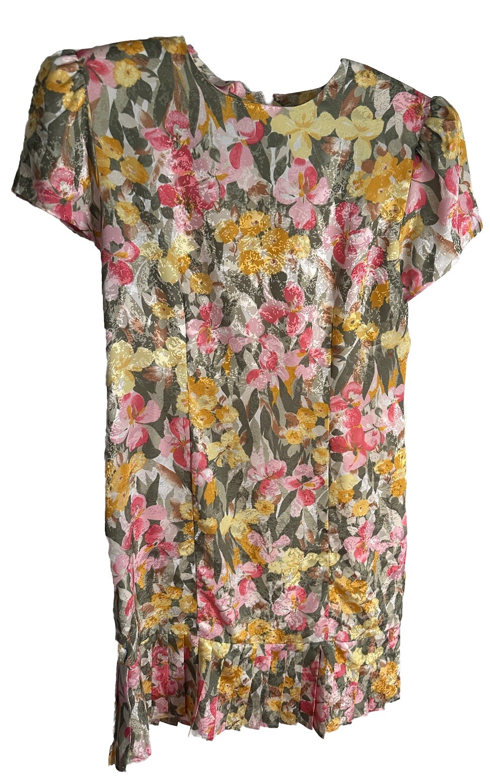 VTG Petites for Maggy Womens 12 Watercolor Floral Dress Ruffle Shoulder Pads