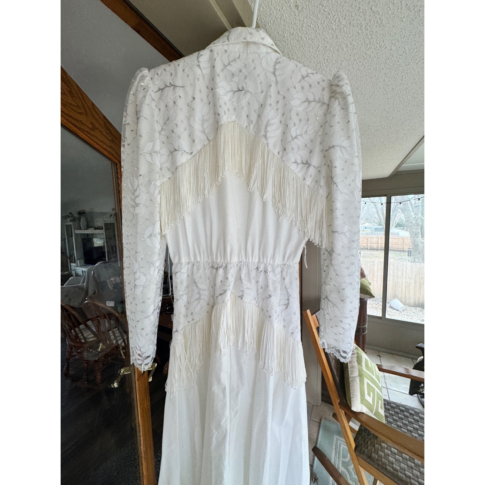 VINTAGE 80s Lilia Smitty Rodeo Fringe Dress White Ivory Western Size 5 – 6