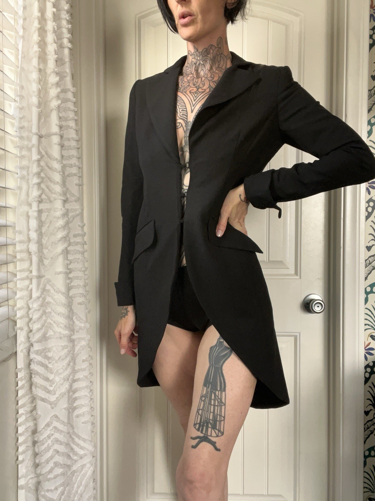 Vtg 90s Nicole Miller Collection Tuxedo Blazer W Leather Details Tailored 4