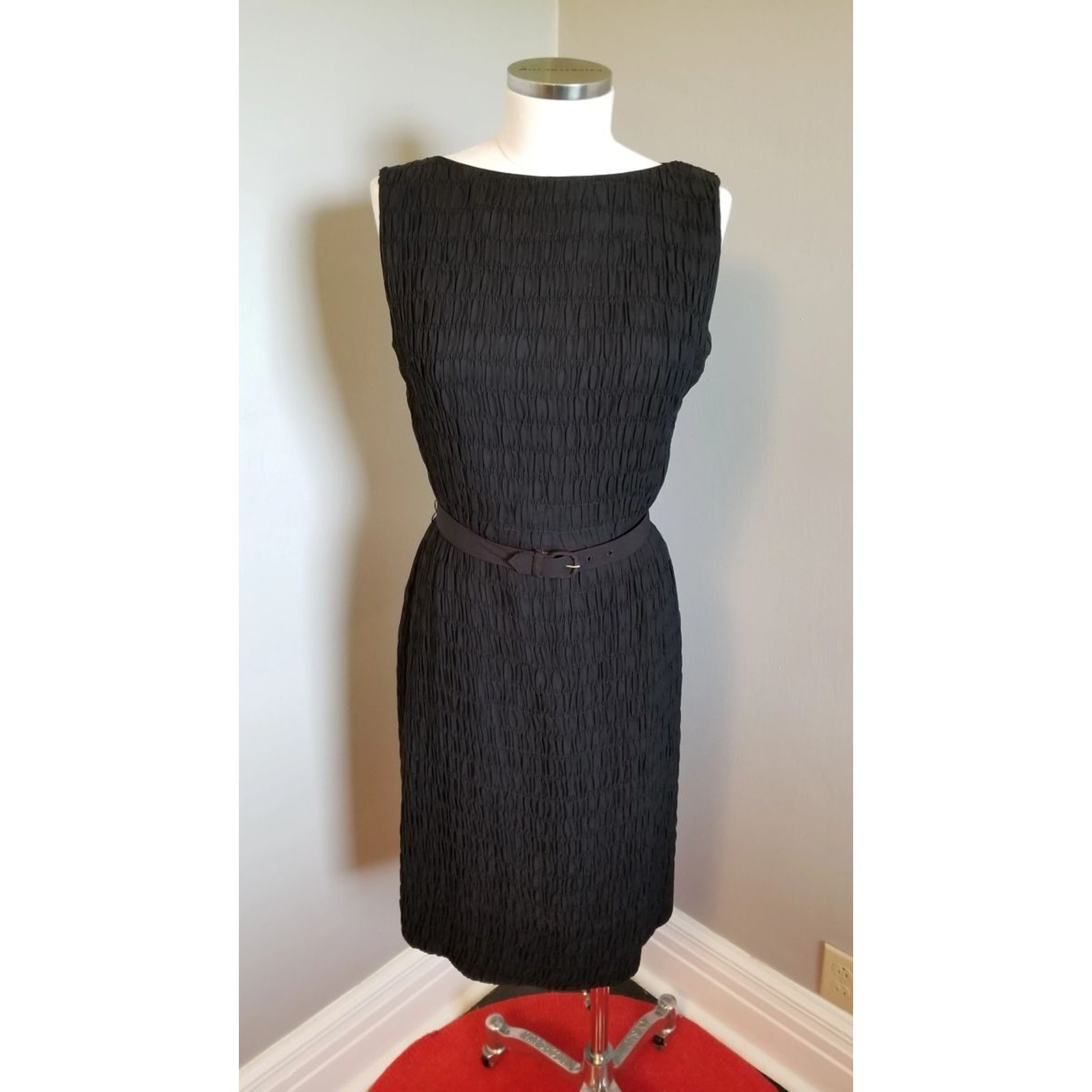 50s L&rsquo;Aiglon Little Black Dress Boatneck Belted Wiggle Dress – S