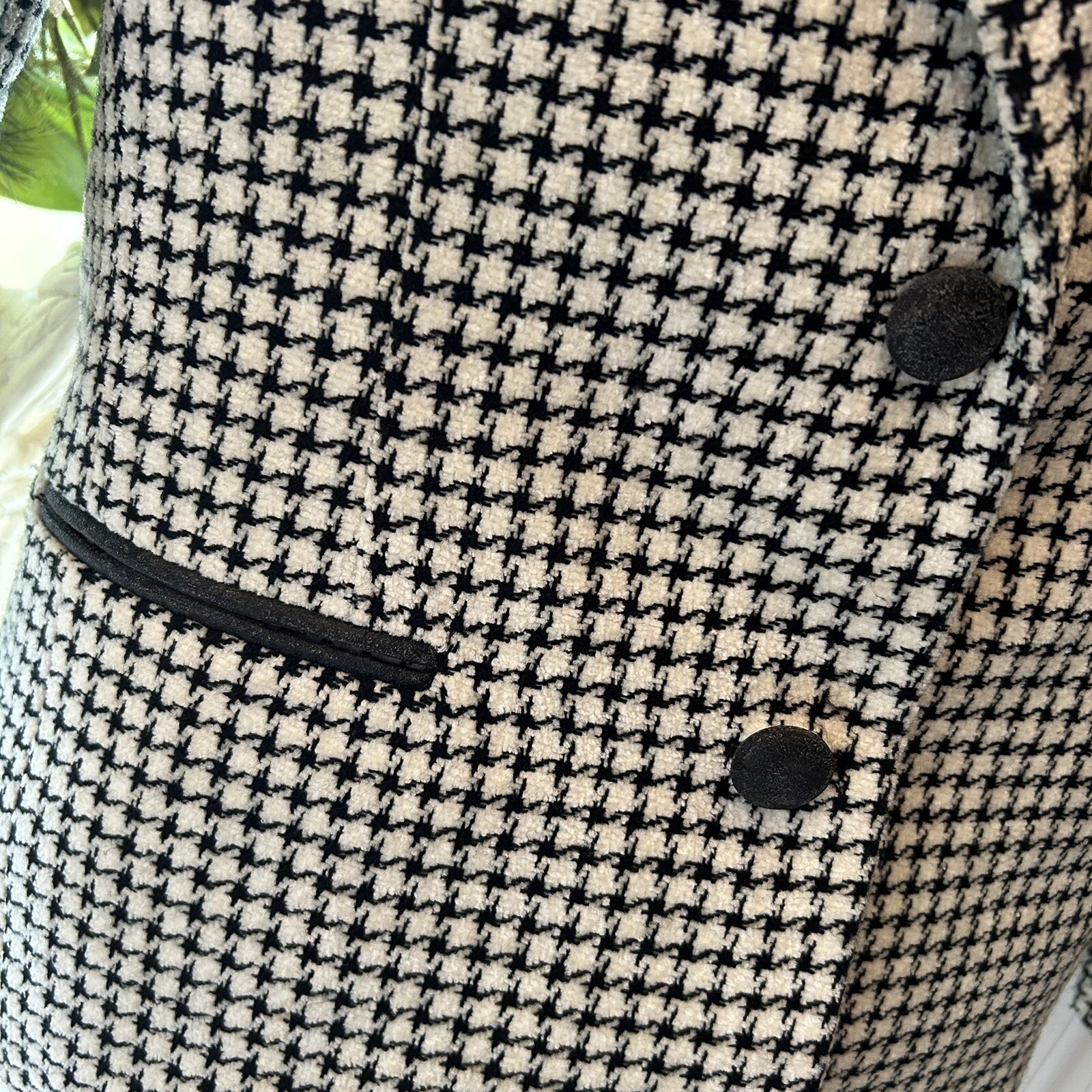 Houndstooth Black & White Blazer Jacket Vintage Joan Leslie 14 Petite
