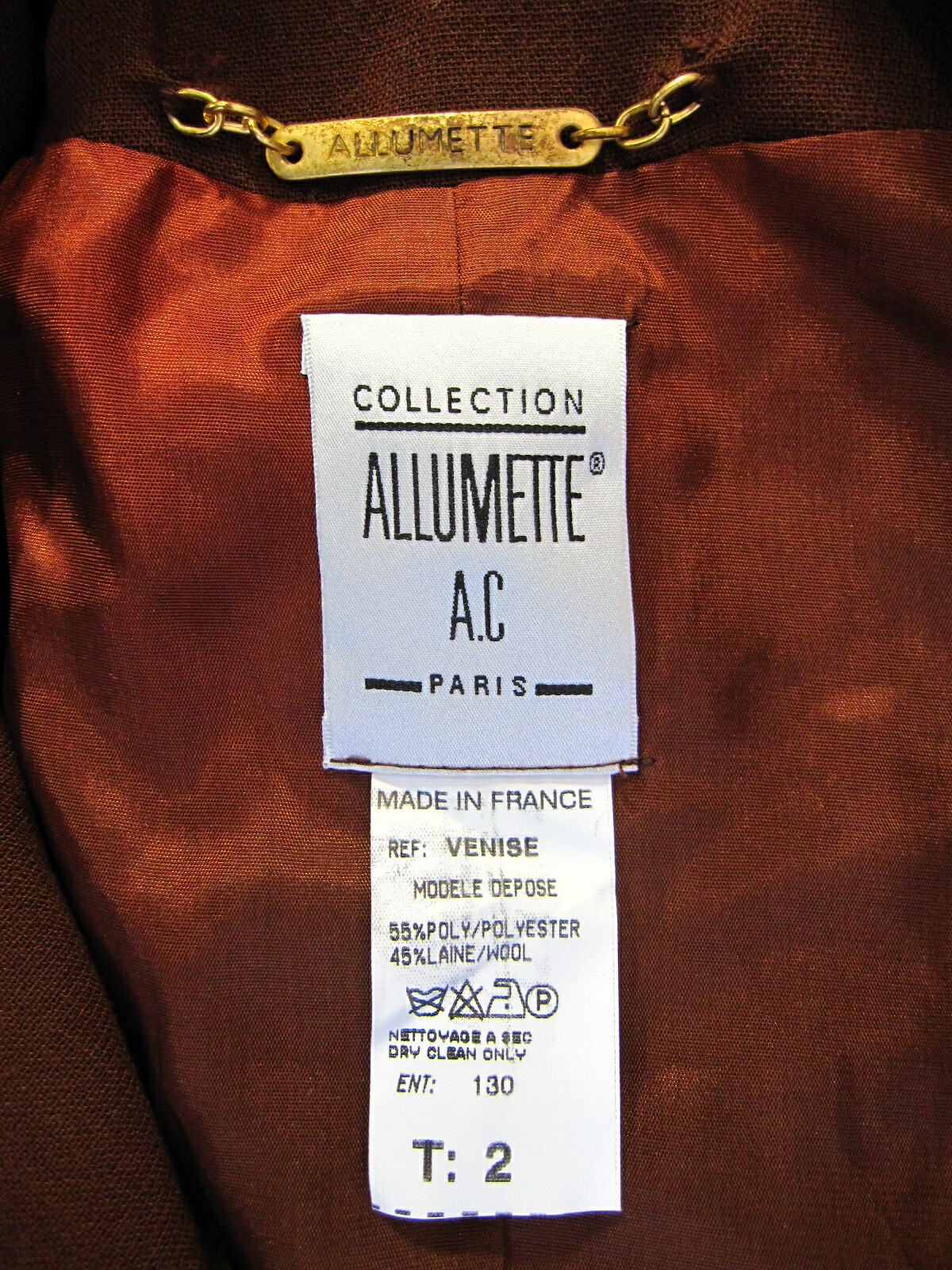 Collection Allumette A.C Paris Vintage Long Sleeve Blazer Sz T2 Solid Brown