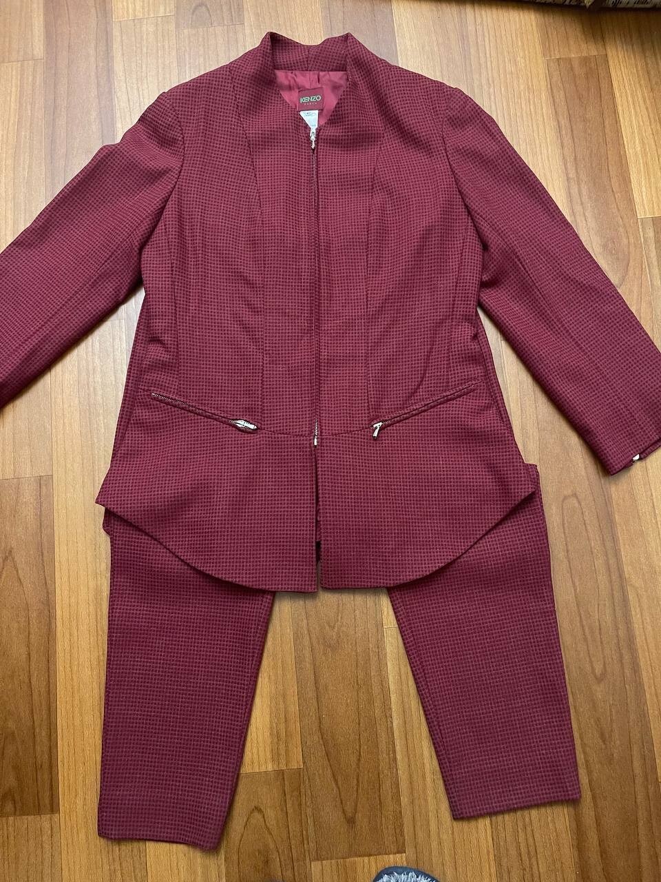Vintage Kenzo 2-PC Skirt Jacket Suit Wool Cherry RARE Made in France – Size 40