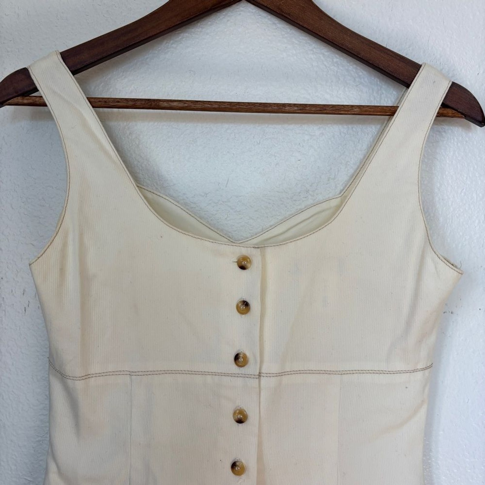 Vintage 90s Esprit Classic Elegant Solid Cream Button Back Mini Dress Size 5/6